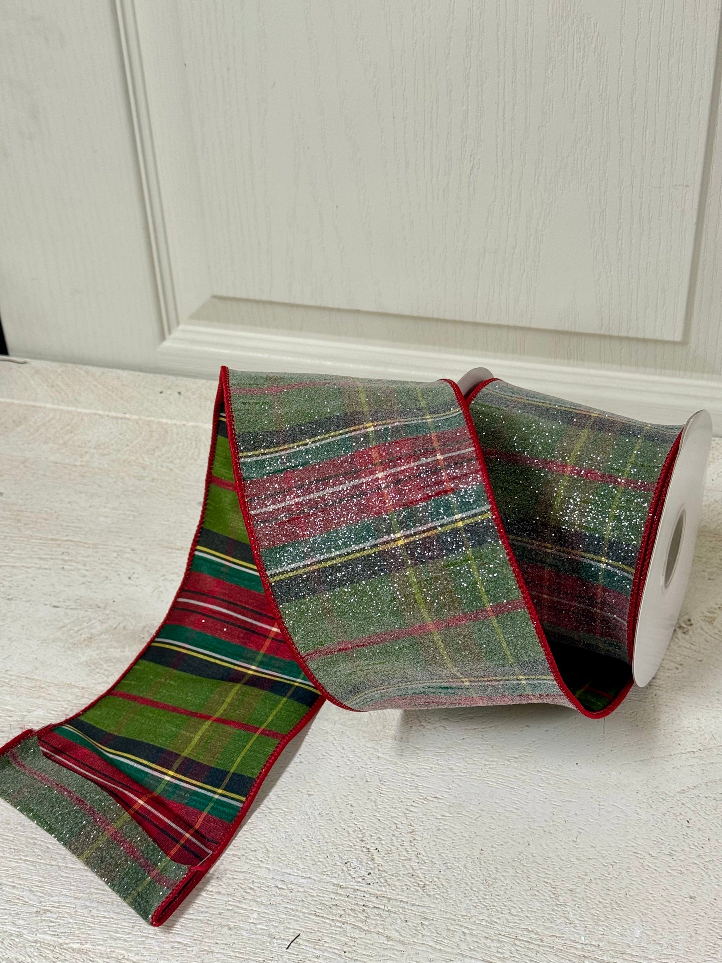 4 Inch By 10 Yard Frosted Plaid Dupioni Ribbon