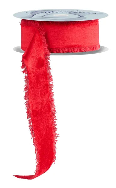 1.5 Inch By 10 Yard Red Frayed Edge Velvet Ribbon