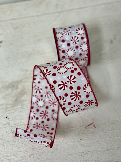 2.5 Inch By 10 Yard Red And White Peppermint Ribbon