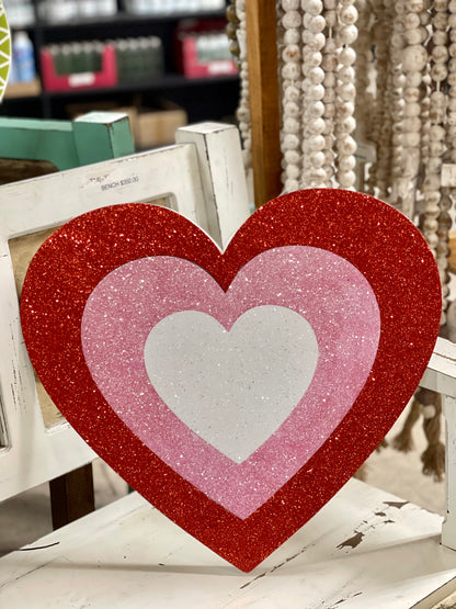 Red Pink And White Glittered Eva Heart