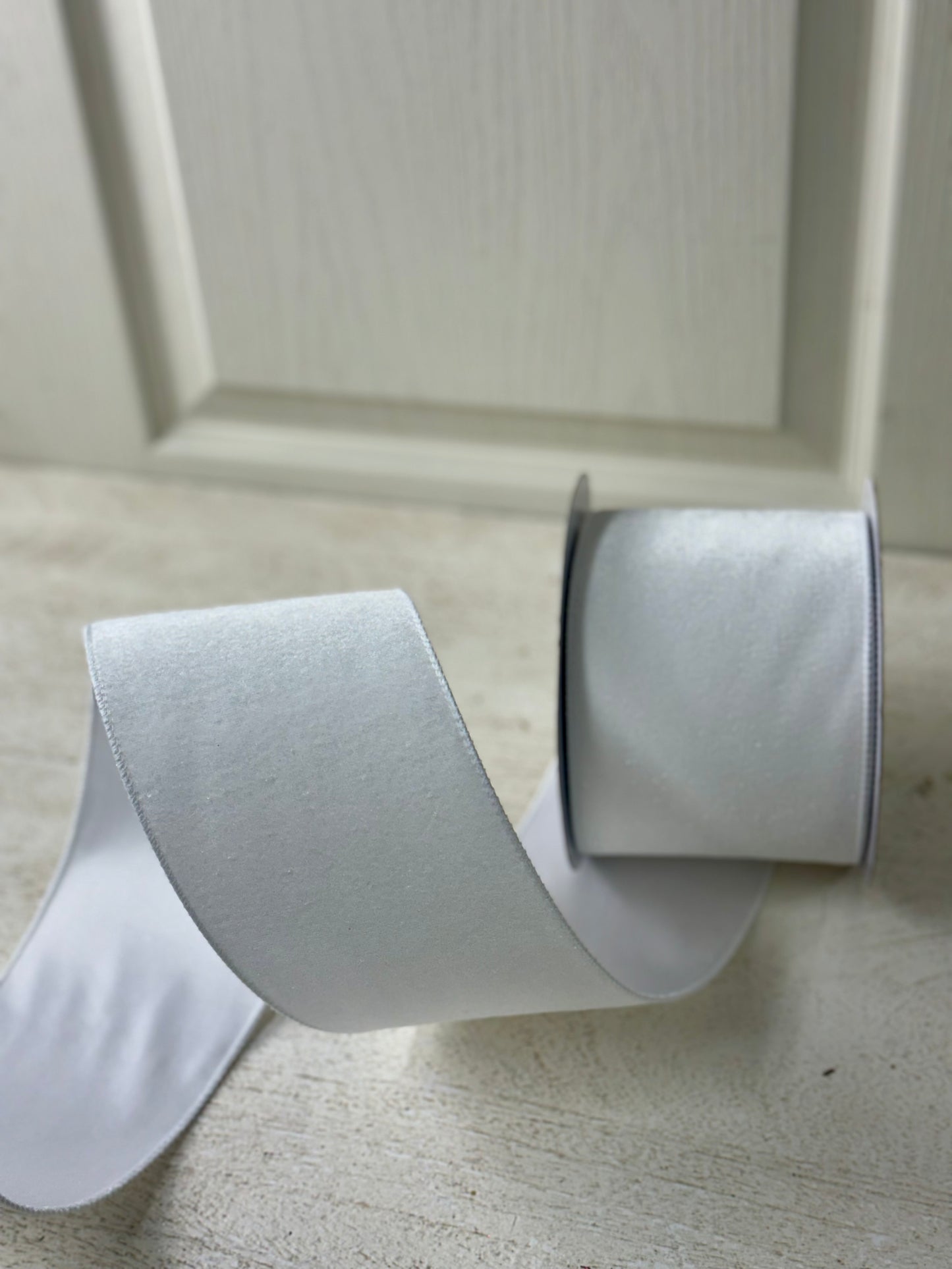 4 Inch By 10 Yard White Velvet Ribbon With Satin Backing