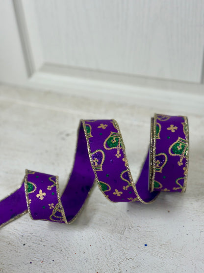 1.5 Inch By 10 Yard Purple Mardi Gras Crowns Ribbon