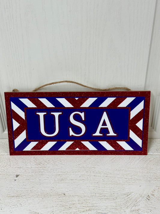 12.5 Inch Red White And Blue USA Wooden Sign