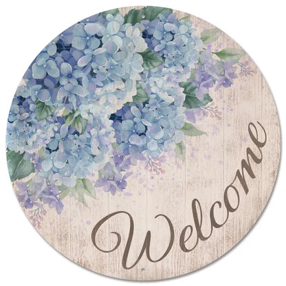 12 Inch Metal Welcome Hydrangea Sign