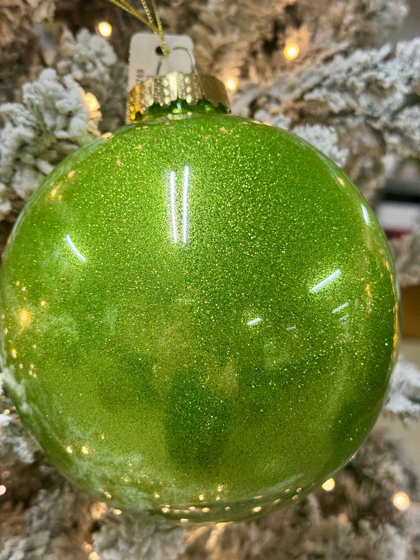 6 Inch Lime Green Glitter Laquer Ornament Ball