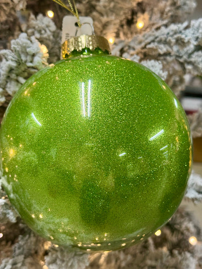 6 Inch Lime Green Glitter Laquer Ornament Ball