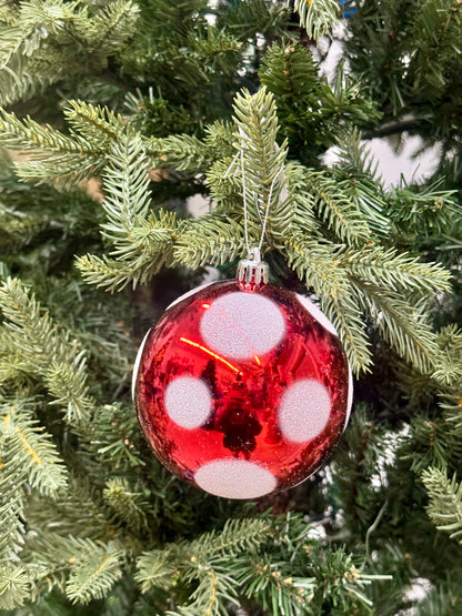 4 Inch Red And White Polka Dot Ornament