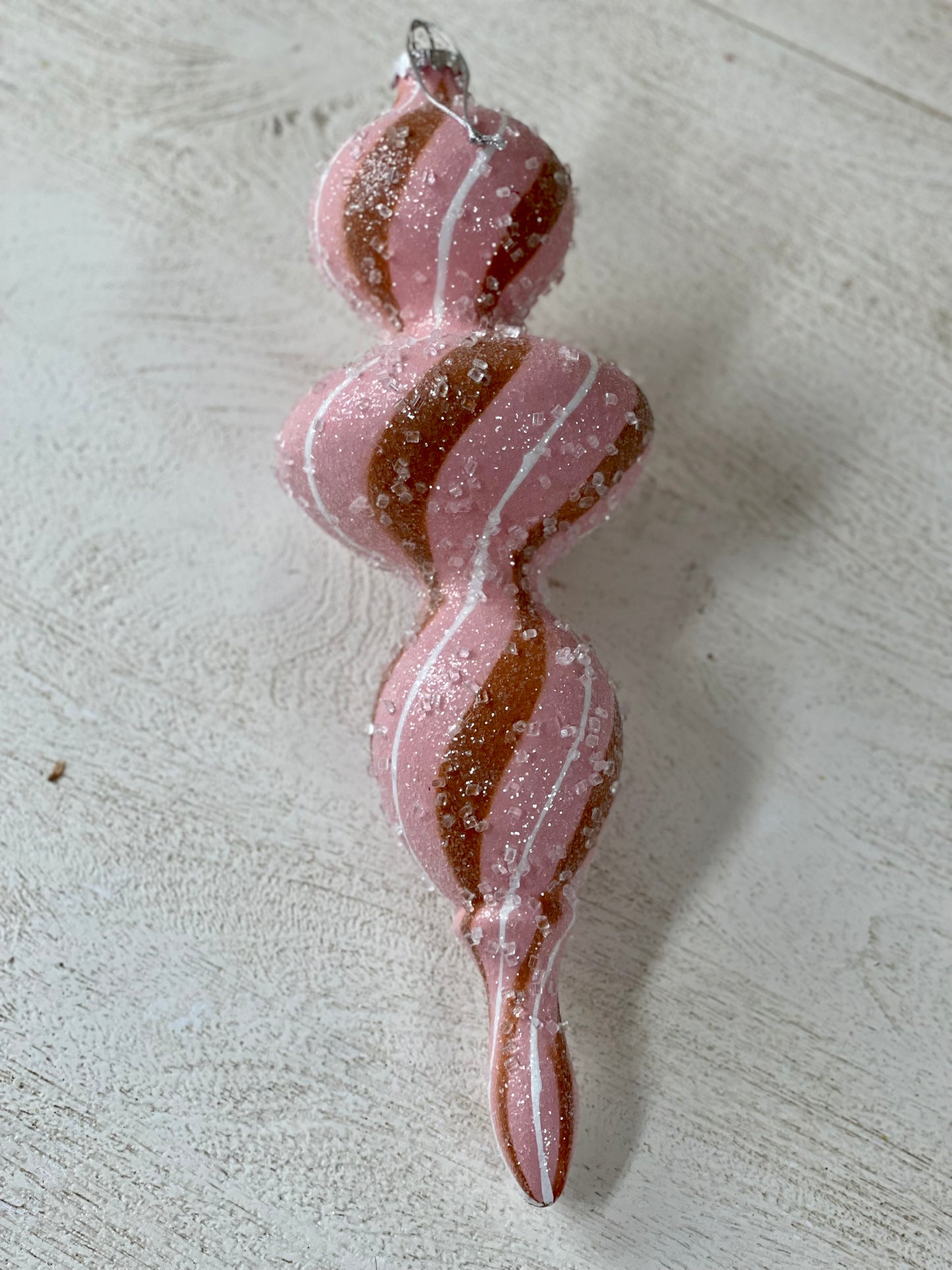 14 Inch Brown Pink White Iced Swirl Peppermint Finial Ornament