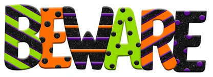 19 Inch Purple Green And Orange Beware Metal Embossed Sign