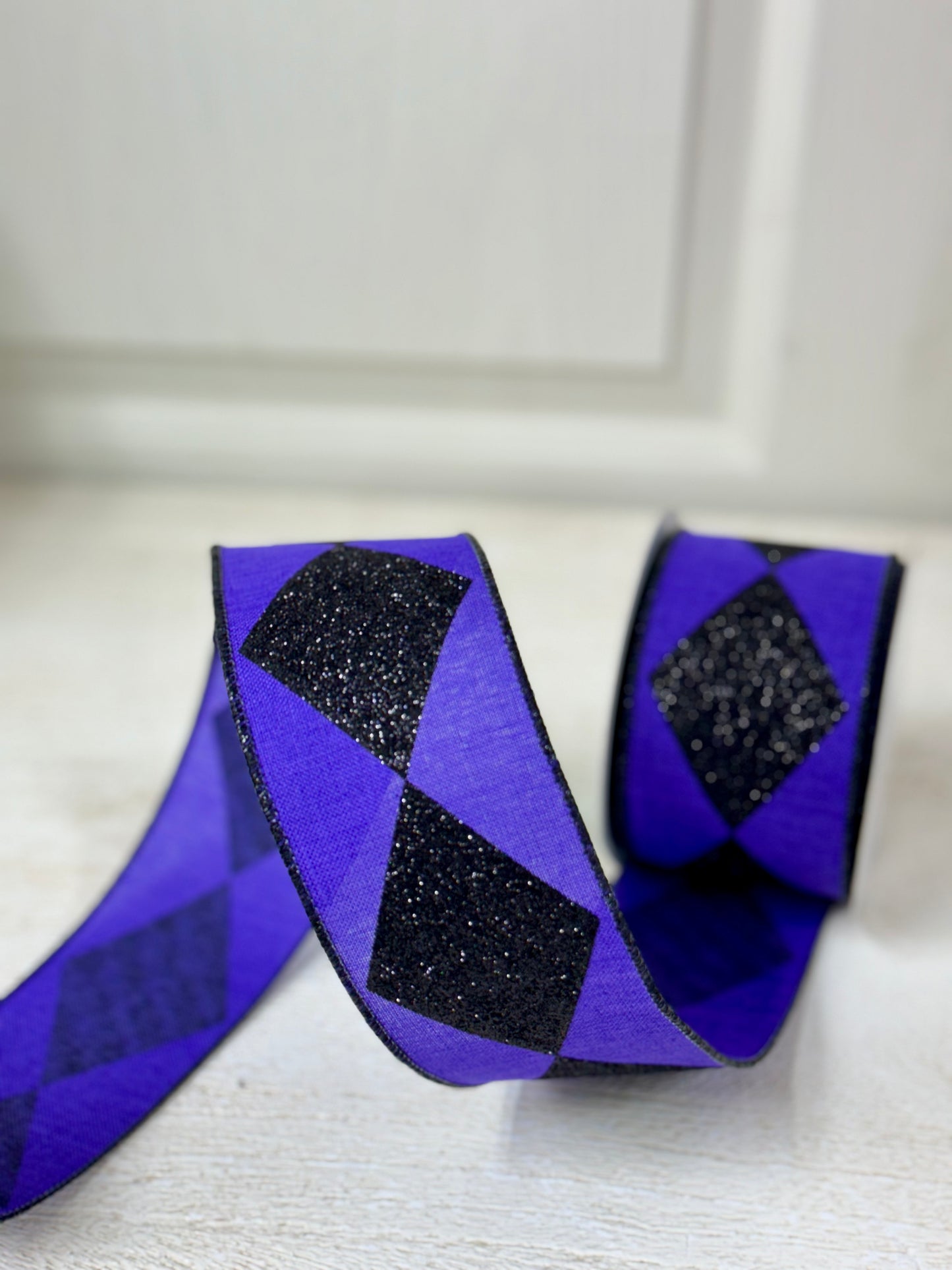 2.5 Inch By 10 Yard Black And Purple Bold Harlequin Ribbon