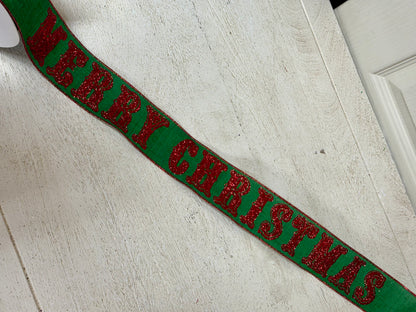 2.5 Inch By 10 Yard Emerald Green And Red Merry Christmas Ribbon