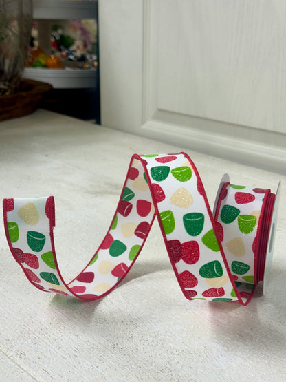 1.5 Inch By 10 Yard Red Green Cream Glitter Gumdrops Ribbon