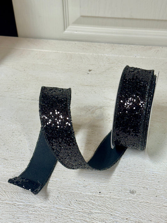 1.5 Inch By 10 Yard Black Large Glitter Ribbon