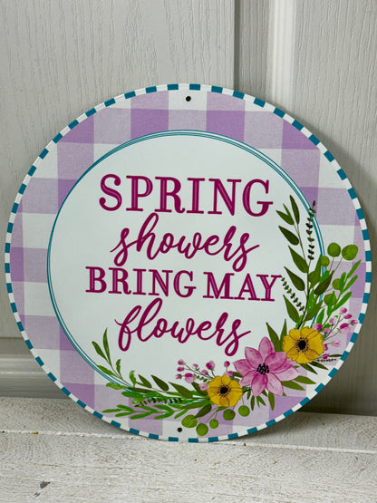 12 Inch Metal Spring Showers May Flowers Sign
