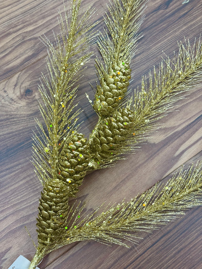 33 Inch Gold Glitter Pinecone Spray