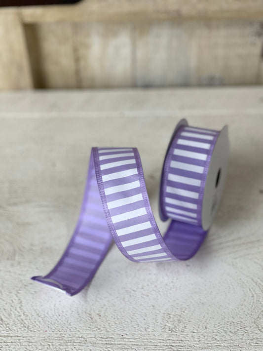 1.5 Inch By 10 Yard White And Lavender Striped Ribbon