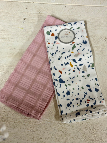 Light Pink And Paint Splatter Two Pack Of Dish Towels