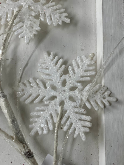 29 Inch White Glittered Snowflake Spray