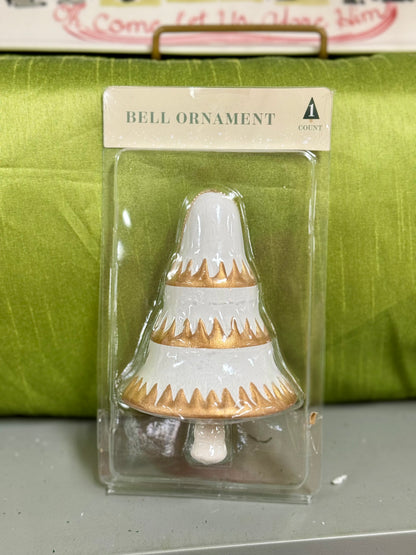 Gold And White Ceramic Bell Ornament