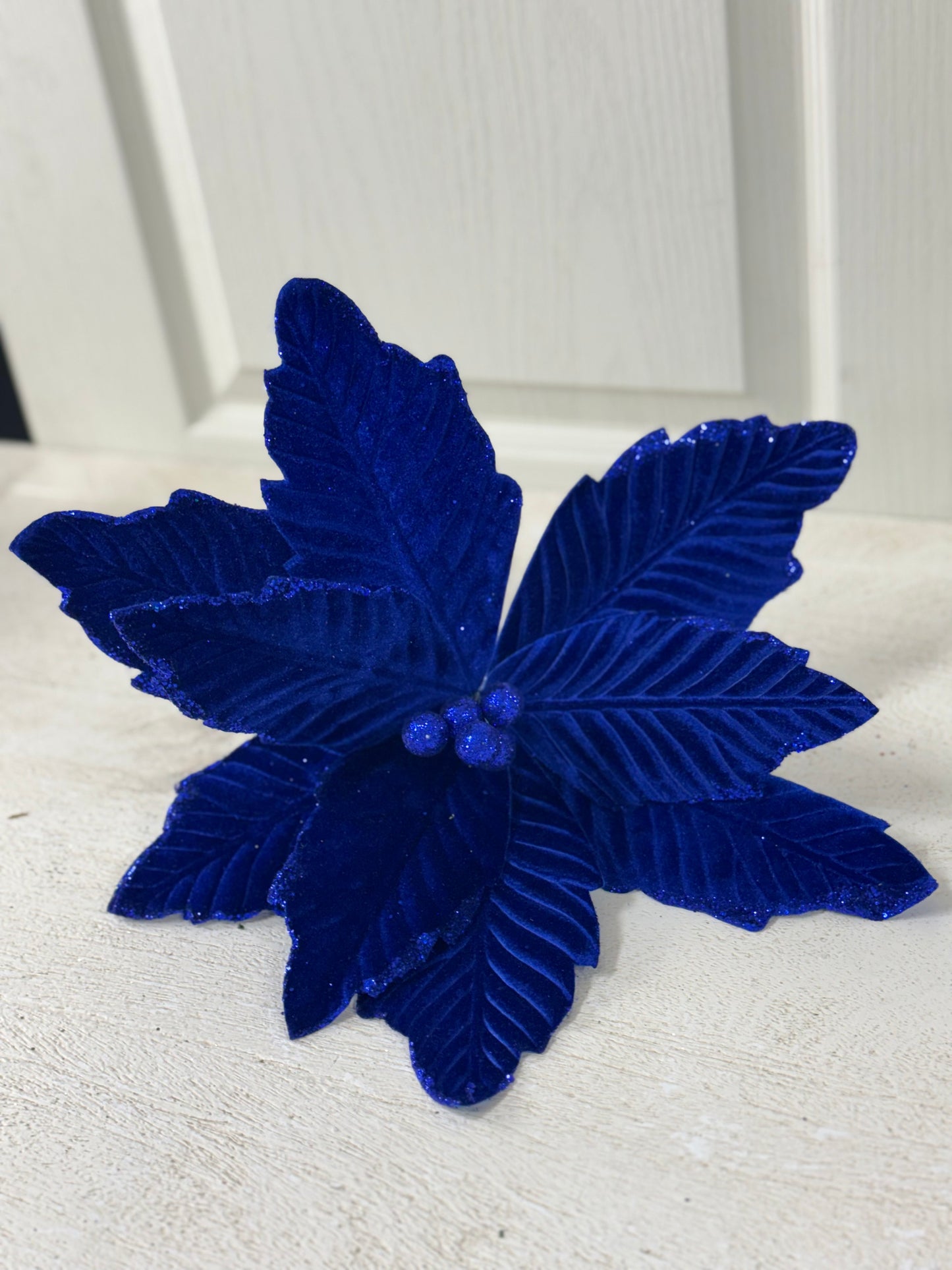 12.5 Inch Royal Blue Velvet Poinsettia Spray