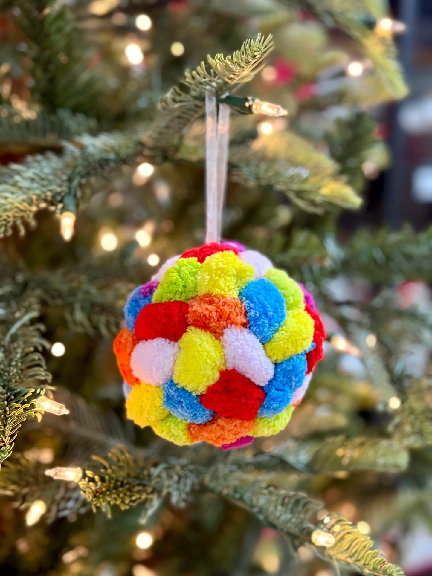 4 Inch Vibrant Multicolor Pom Pom Ornament