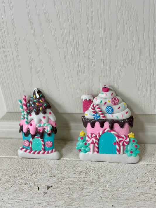 4.75 Inch Sweet Treats Clay Candy House Ornament Two Styles