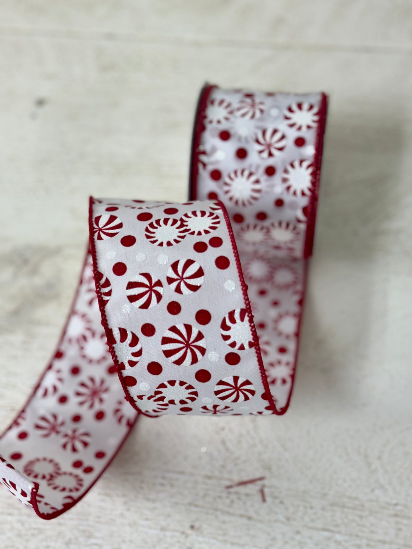 2.5 Inch By 10 Yard Red And White Peppermint Ribbon