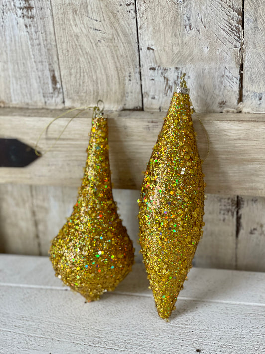 Gold Glitter Beaded Ornament Two Styles