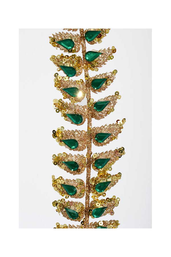 34.5 Inch Green Glittered Rhinestone Mini Leaf Spray