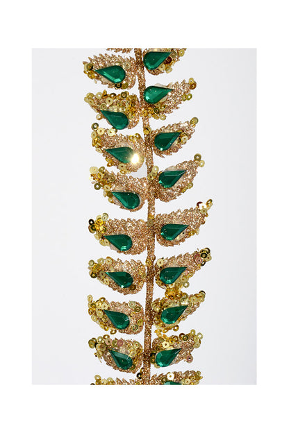 34.5 Inch Green Glittered Rhinestone Mini Leaf Spray