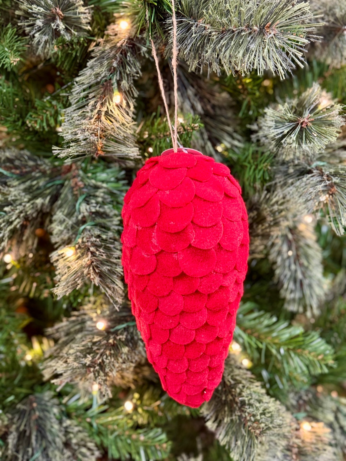 8 Inch Red Felt Pinecone Ornament