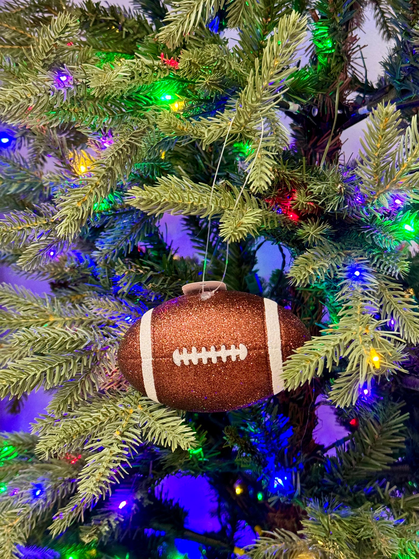 4.5 Inch Brown And White Glitter Football Ornament
