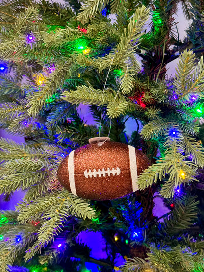 4.5 Inch Brown And White Glitter Football Ornament