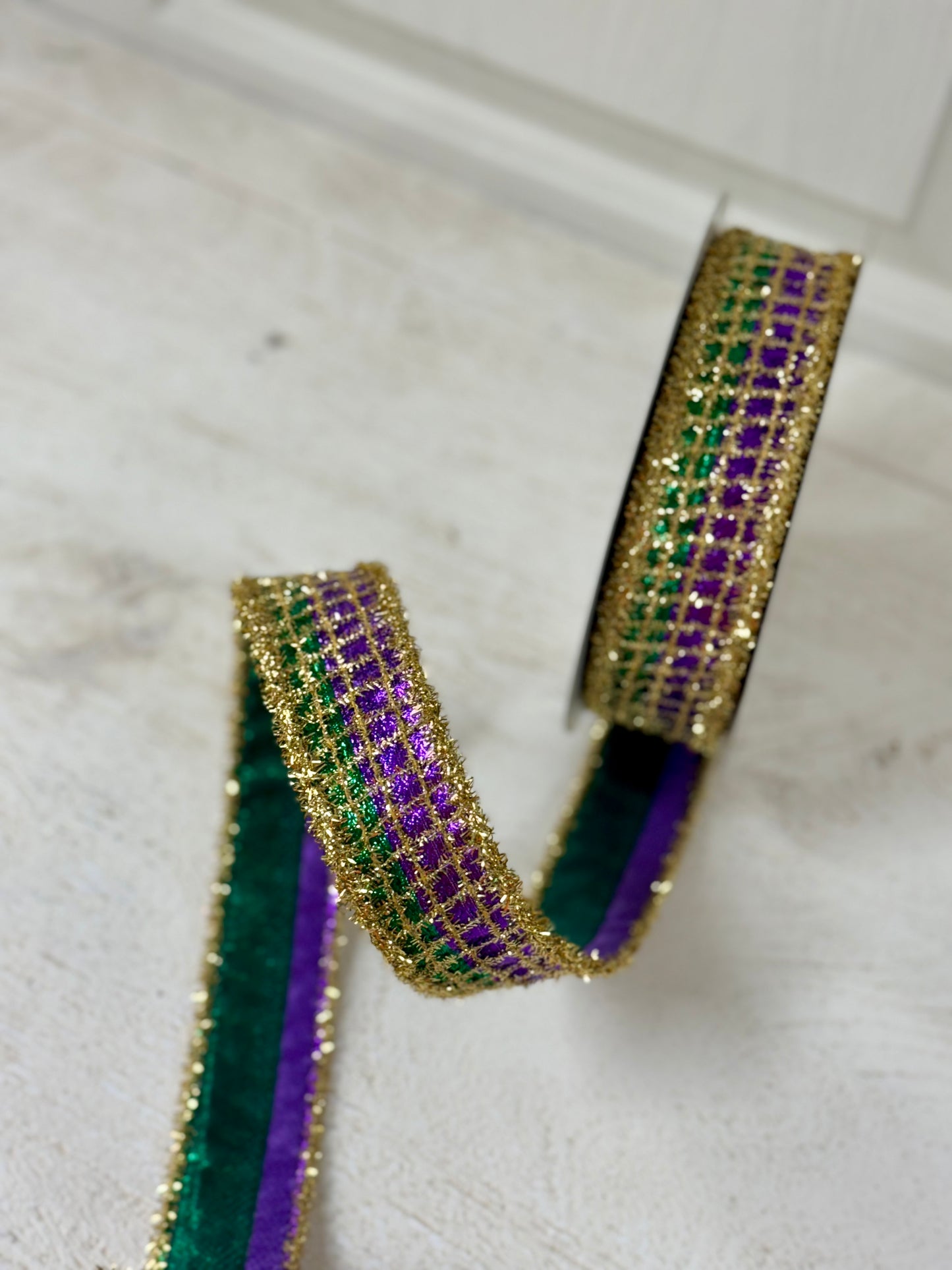 1.5 Inch By 10 Yard Mardi Gras Gold Tinsel Ribbon