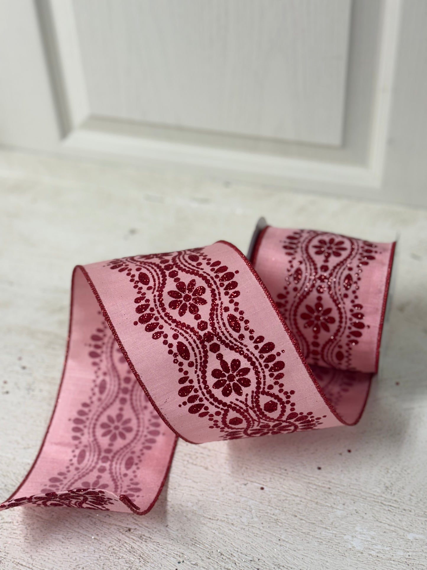 4 Inch By 10 Yard Red And Pink Luxurious Dupioni Ribbon