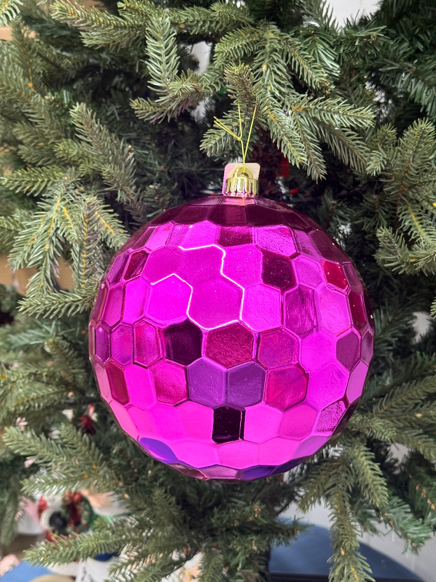 8 Inch Shiny Fuchsia Honeycomb Ornament Ball