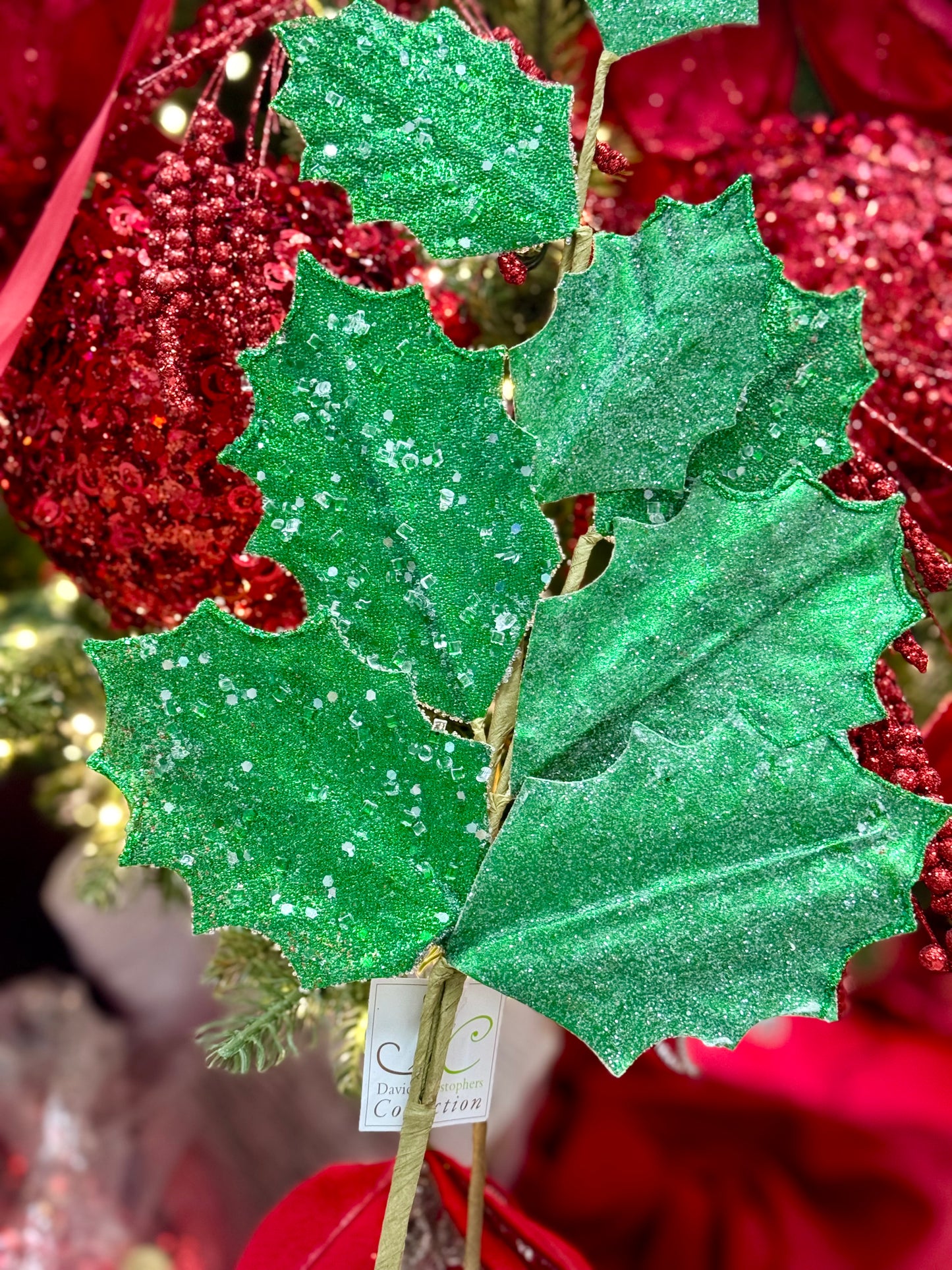 Winter Glam Holly Green Leaf Spray