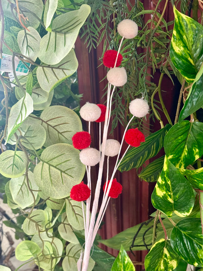 23 Inch Red And White Pom Pom Spray