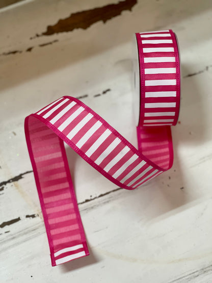 1.5 Inch By 10 Yard Pink And White Striped Ribbon