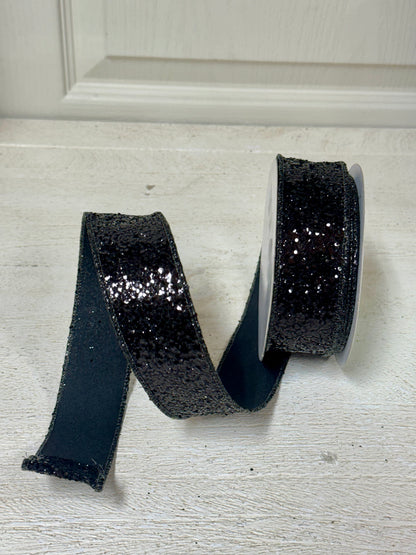 1.5 Inch By 10 Yard Black Large Glitter Ribbon