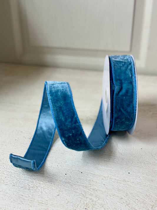 1.5 Inch By 10 Yard Smoke Blue Velvet Ribbon With Satin Backing