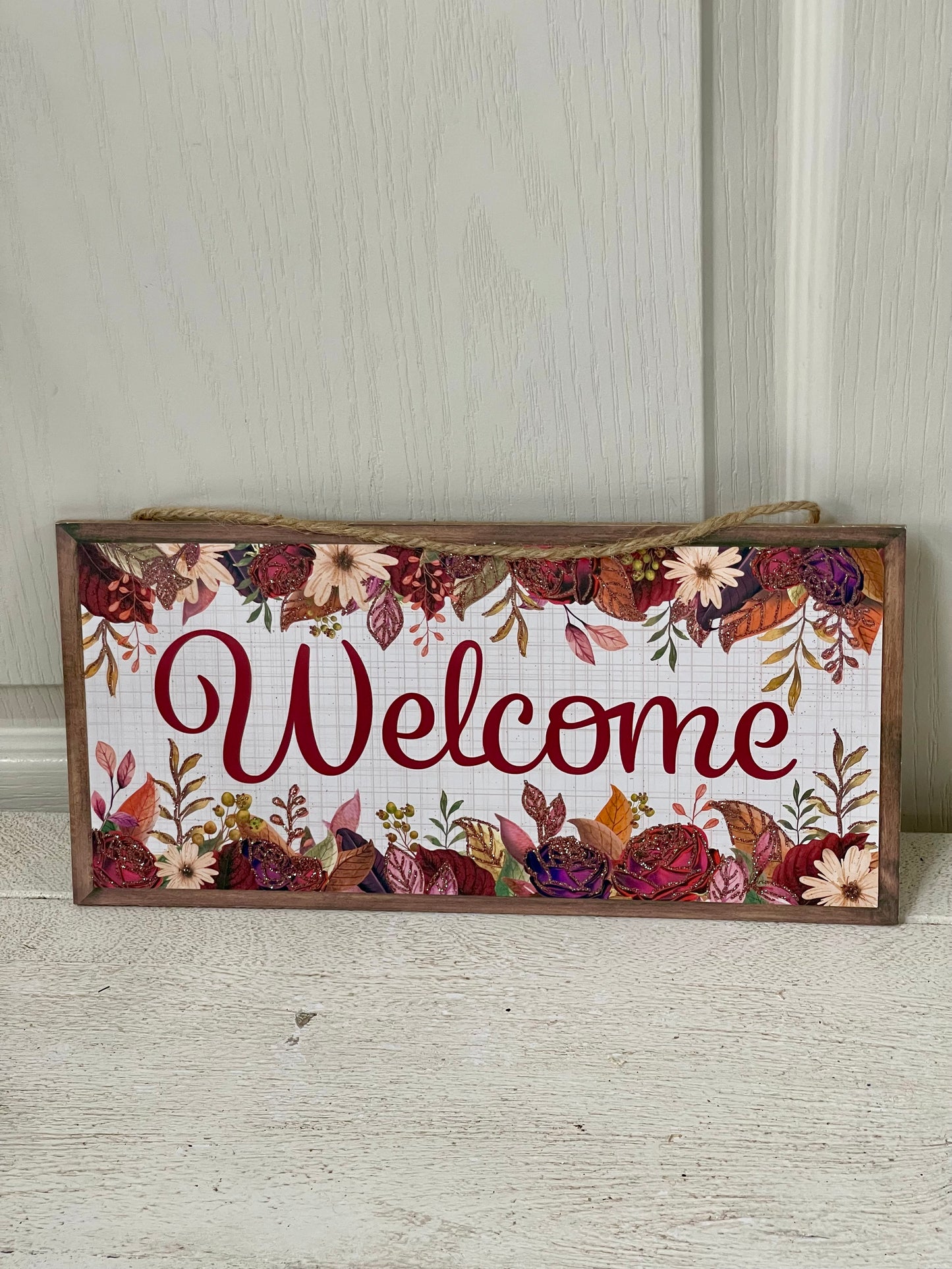 12.5 Inch Welcome With Fall Flowers Wooden Sign