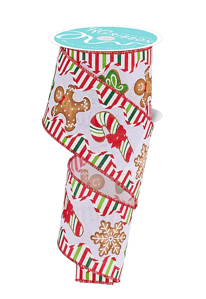 2.5 Inch By 10 Yard Gingerbread Candy Cookies And Trees Ribbon