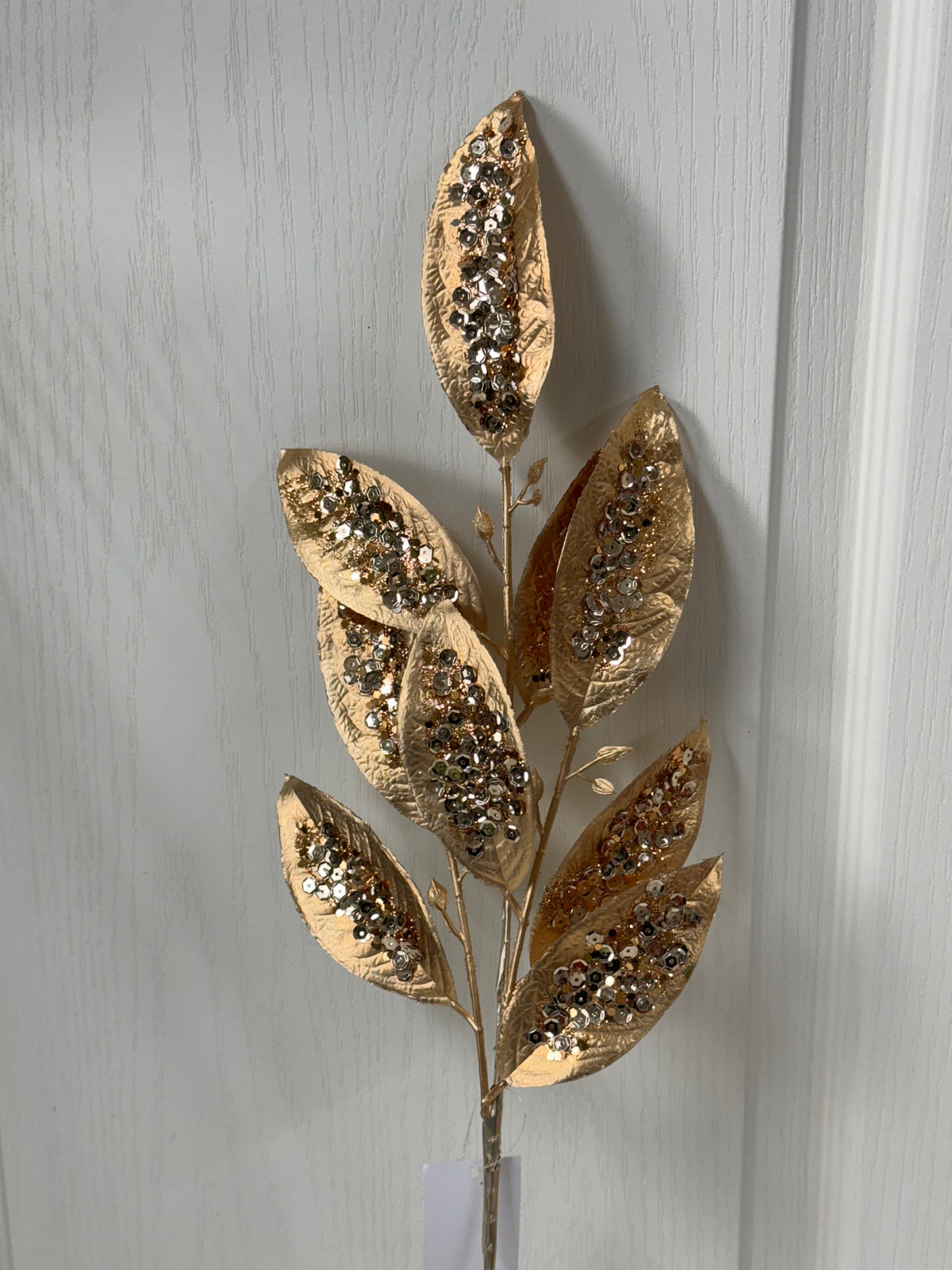 25.5 Inch Copper Glitter Sequin Leaf Spray