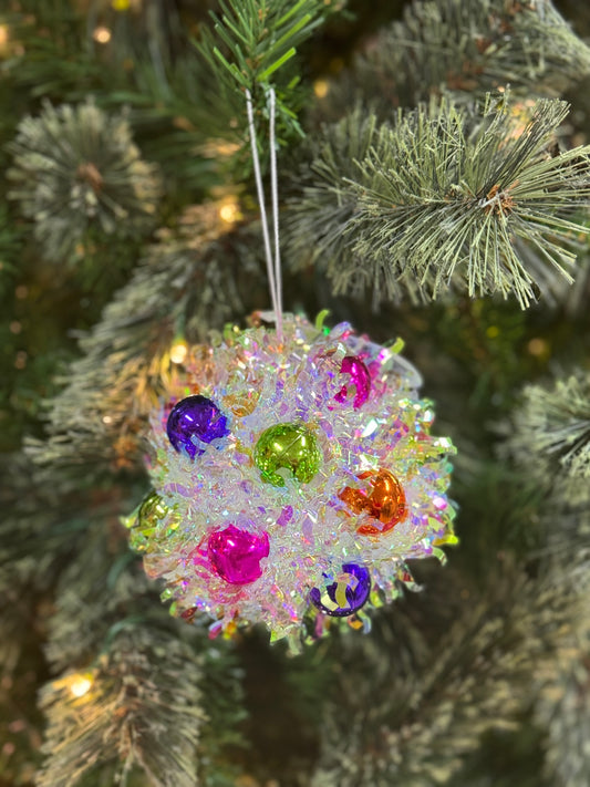 4.5 Inch Iridescent Tinsel Multi Color Ball Ornament