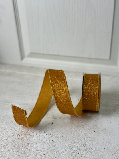 1.5 Inch By 10 Yard Mustard Fine Glitter Ribbon