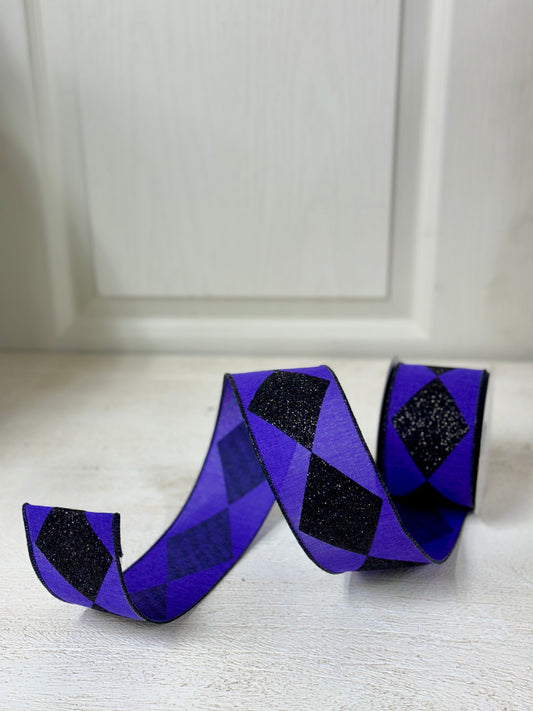 2.5 Inch By 10 Yard Black And Purple Bold Harlequin Ribbon