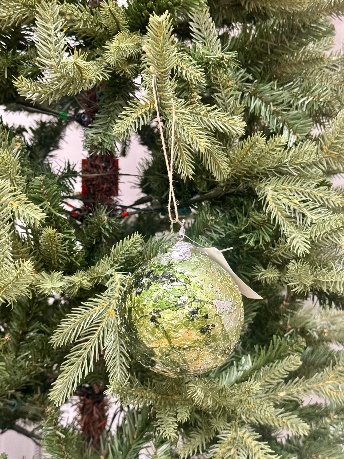 4 Inch Camouflage Green Crackle Ornament Ball