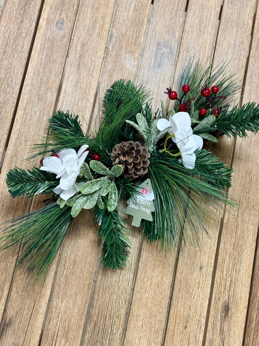 18 Inch Red Berry Mixed With Pinecones And White Flower Table Swag