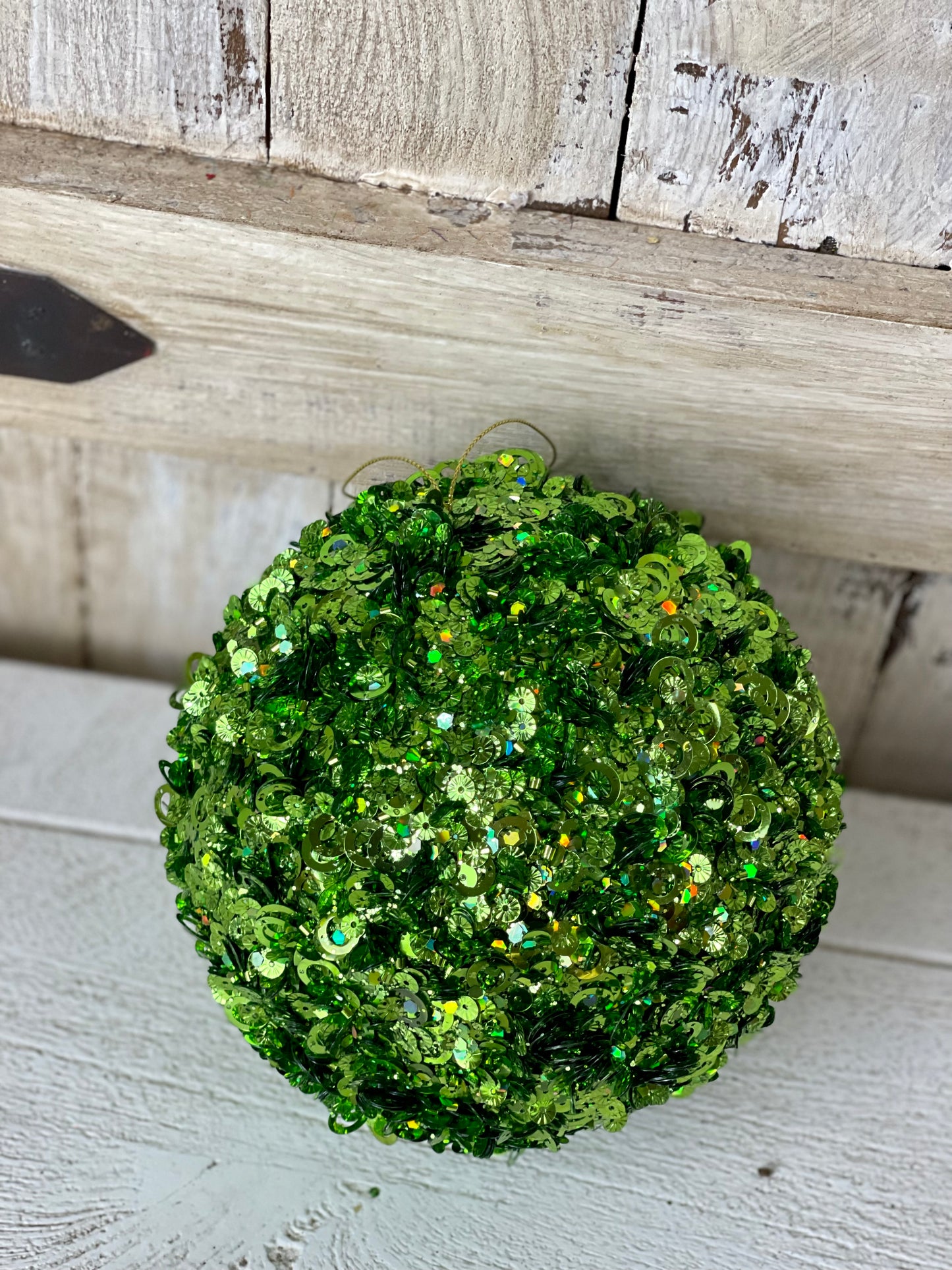 6 Inch Lime Green Sequin Glitter Ornament